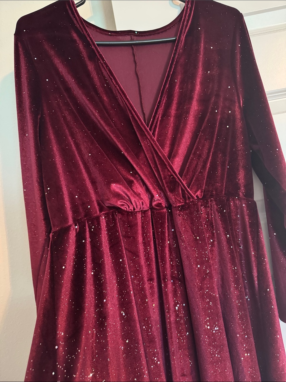 Elegant Burgundy Sparkle Wrap Dress - Holiday party dress - Picture 6 of 8